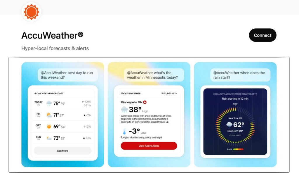 AccuWeather يطلق تطبيقاً مُدمجاً في ChatGPT للتوقعات الفورية ونصائح الأنشطة