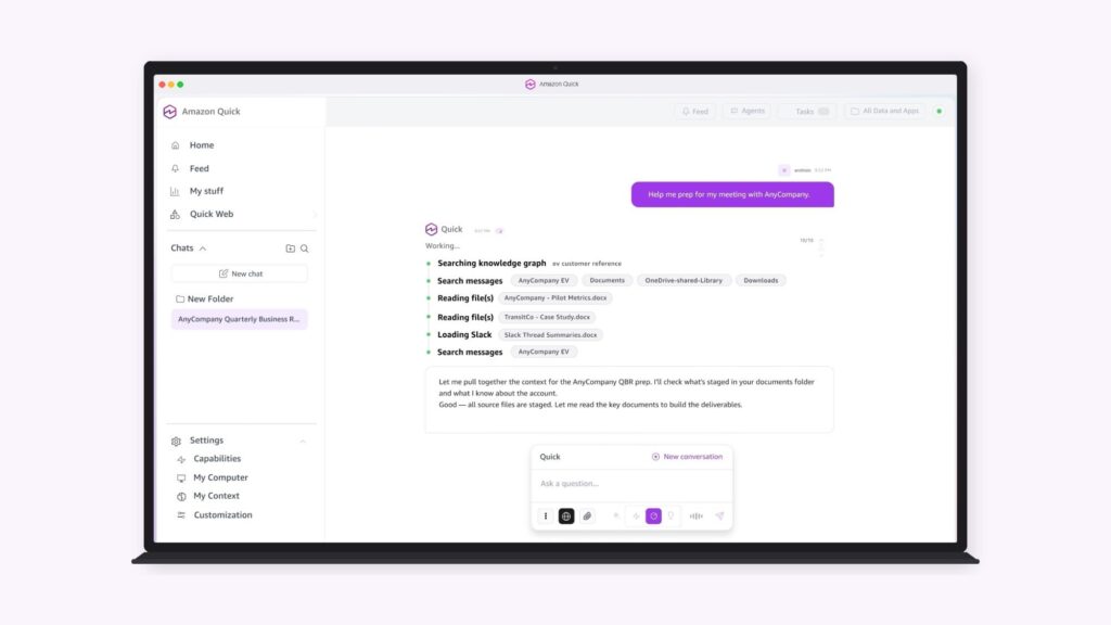 أمازون Quick يربط ملفاتك المحلية مع Slack و Google تلقائياً