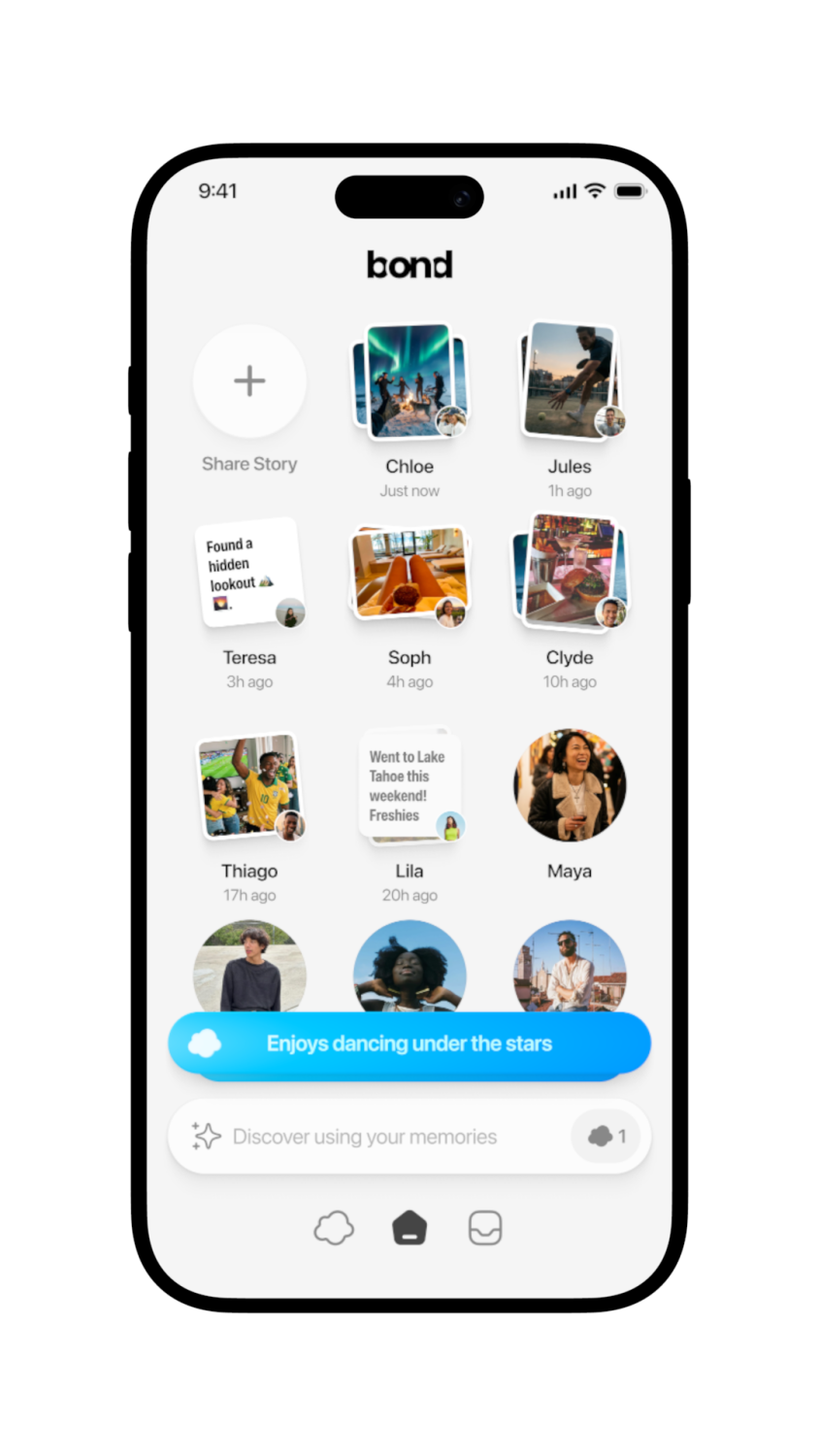 واجهة تطبيق Bond الرئيسية تظهر تصميماً مبسطاً بدون خلاصة