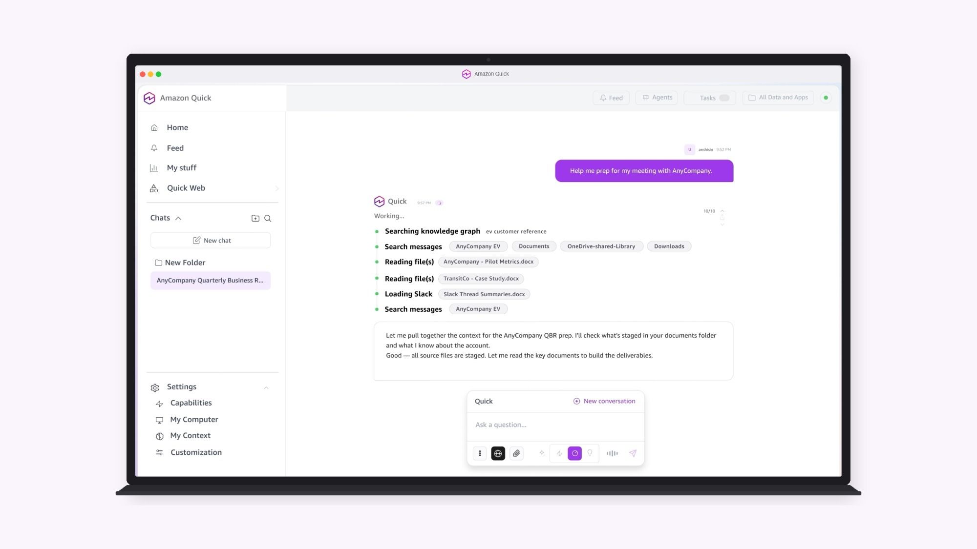 لقطة شاشة تظهر Quick وهو ينفذ مهام متعددة