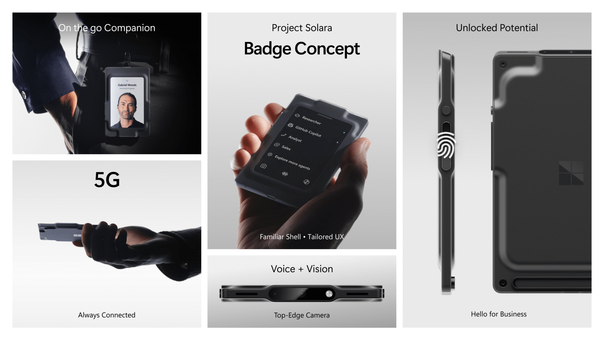 نموذج Badge Concept من Project Solara - جهاز محمول بكاميرا وماسح بصمات