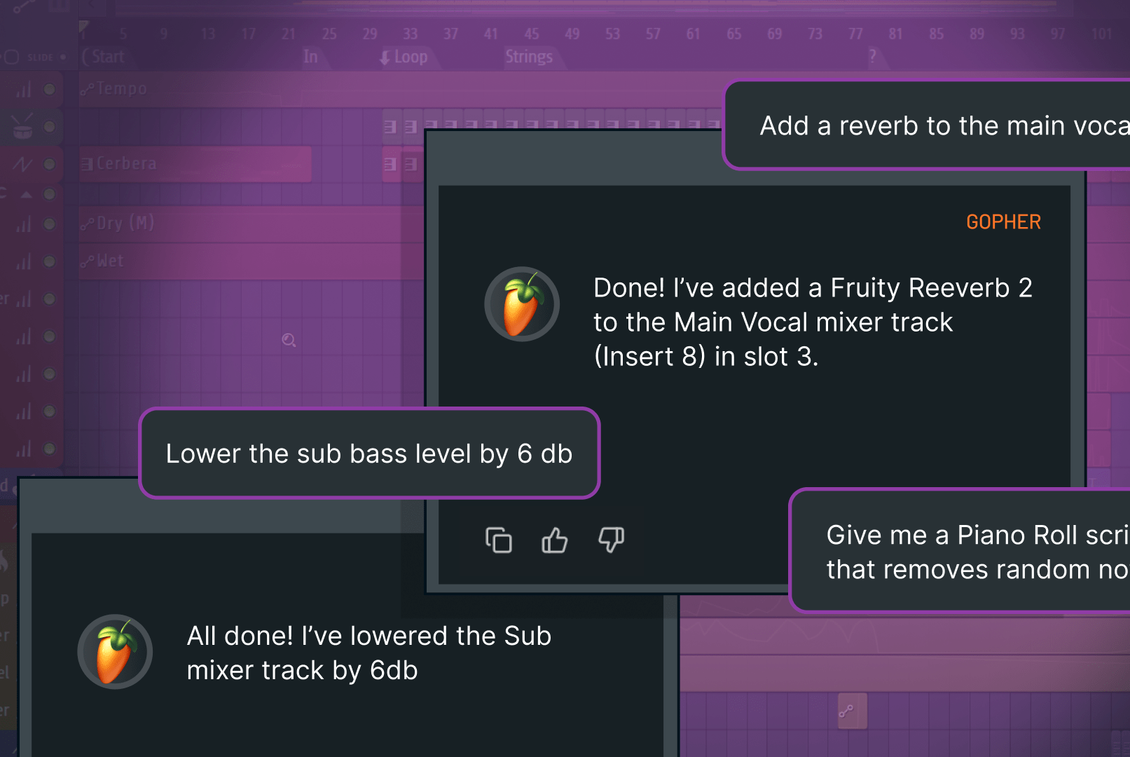 واجهة Gopher داخل FL Studio 2026 تُظهر المساعد الذكي المدمج