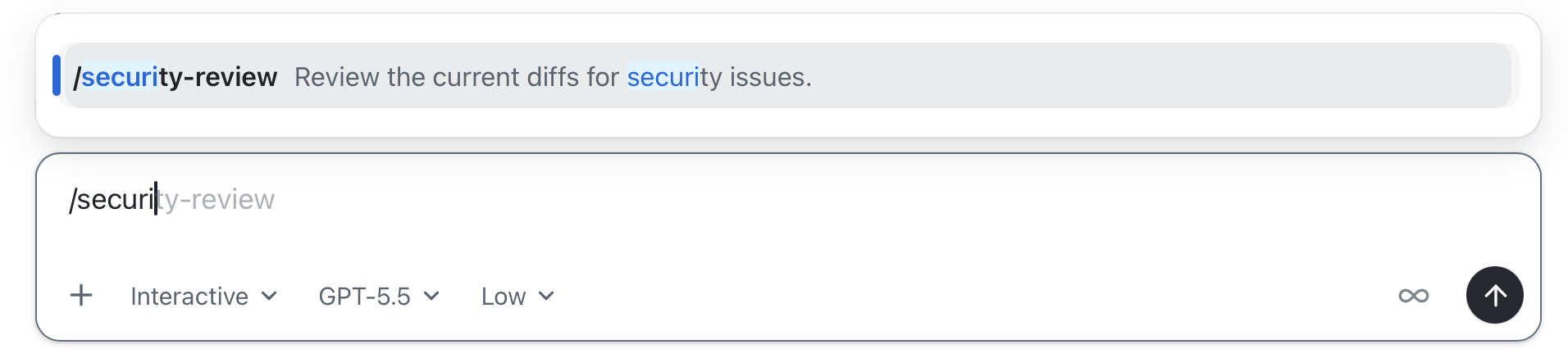 أمر /security-review يظهر كاقتراح في نافذة محادثة <a href=