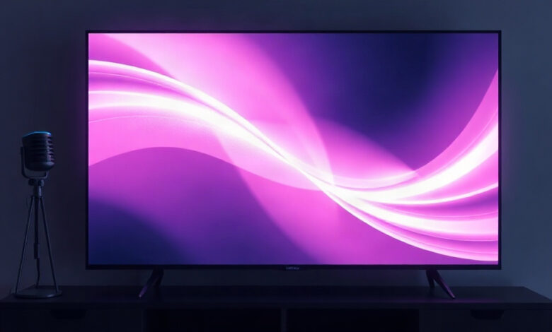 جهاز Fire TV Stick متصل بتلفزيون يعرض واجهة بحث محادثي بمساعد Alexa+ الصوتي