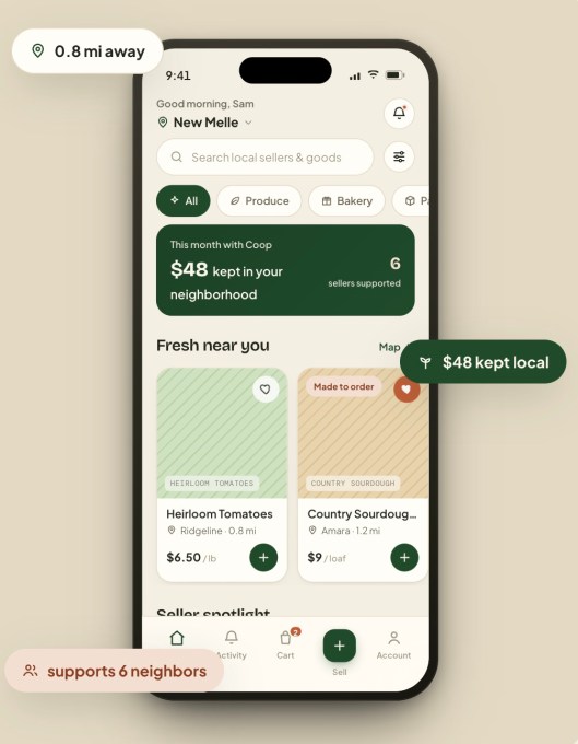 واجهة تطبيق Coop للسوق المحلي من المزارعين والحرفيين