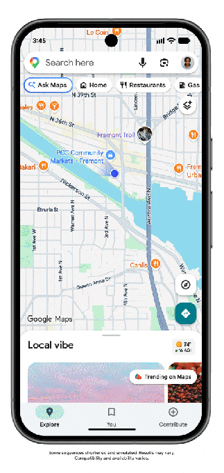 واجهة Ask Maps تعرض طلب الطعام من مطعم قريب عبر خرائط Google