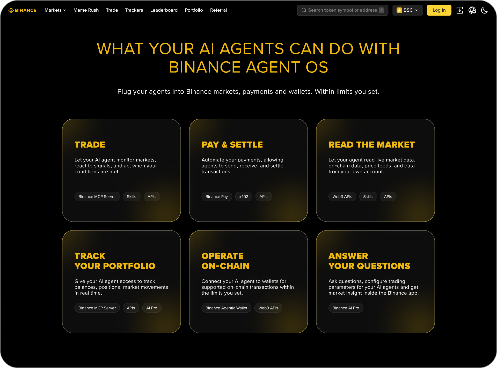 واجهة منصة Agent OS من بينانس تُظهر ربط وكلاء الذكاء الاصطناعي بتنفيذ الصفقات