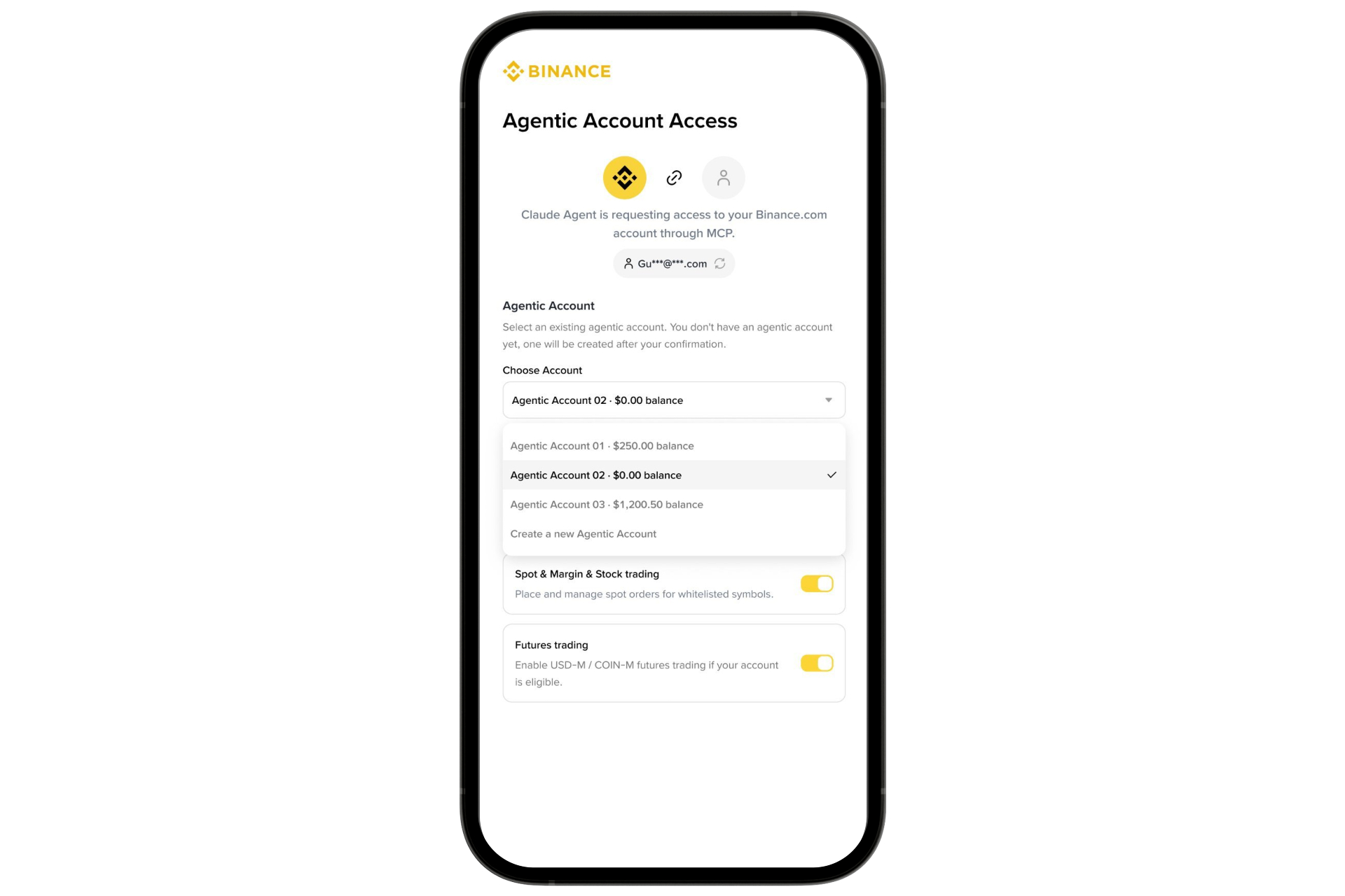 شاشة إعداد الحسابات الفرعية في بينانس مع حدود المعاملات والصلاحيات