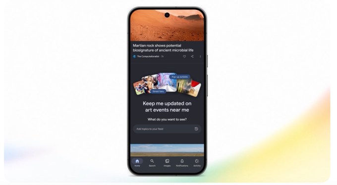 واجهة تطبيق غوغل تعرض ضبط خلاصة Discover بأوامر نصية بلغة طبيعية