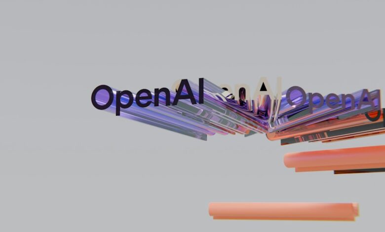 رسم توضيحي تجريدي بألوان متداخلة يحمل شعار شركة OpenAI